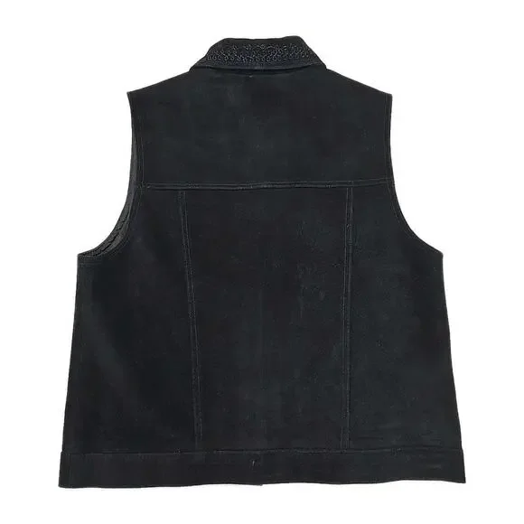 Vintage Shaver Lake Black Suede Embroidered Western Vest Medium Boho Whimsigoth - Picture 5 of 8